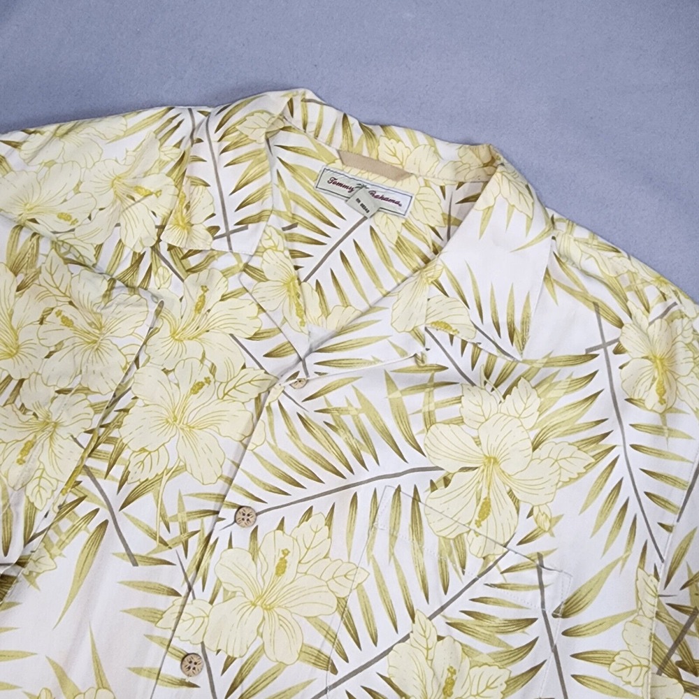 Tommy Bahama Shirt Cream Tan Floral Silk Tropical Camp Mens Large‎